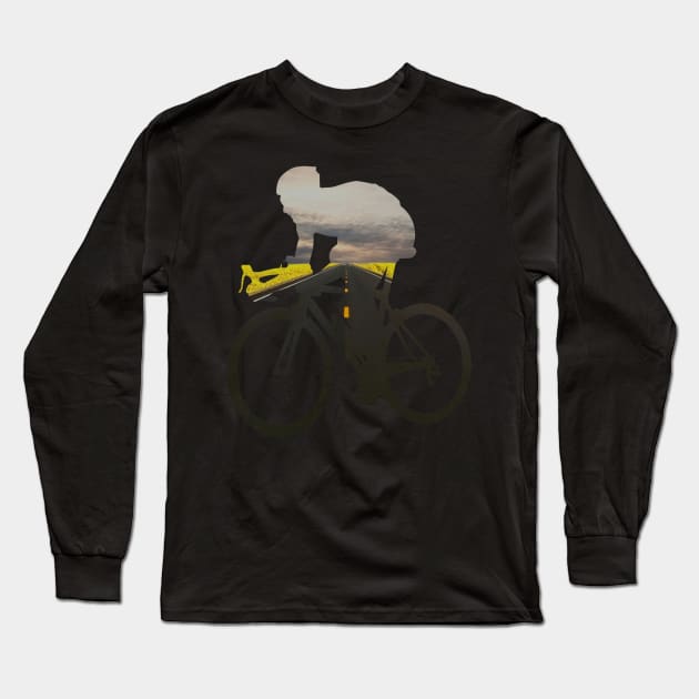 Cycling racing cyclist on the wide country road Long Sleeve T-Shirt by Quentin1984